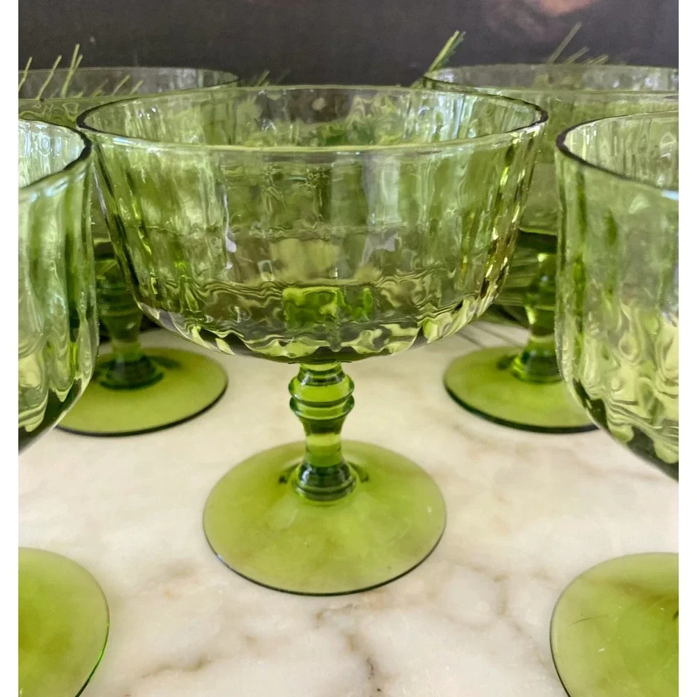 Vintage MCM, LENOX,  Green Sherbet or Champagne Glasses, Set of 7, HTF‎ pattern